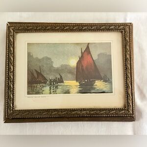 Vintage Nautical Framed Art with Red Sails